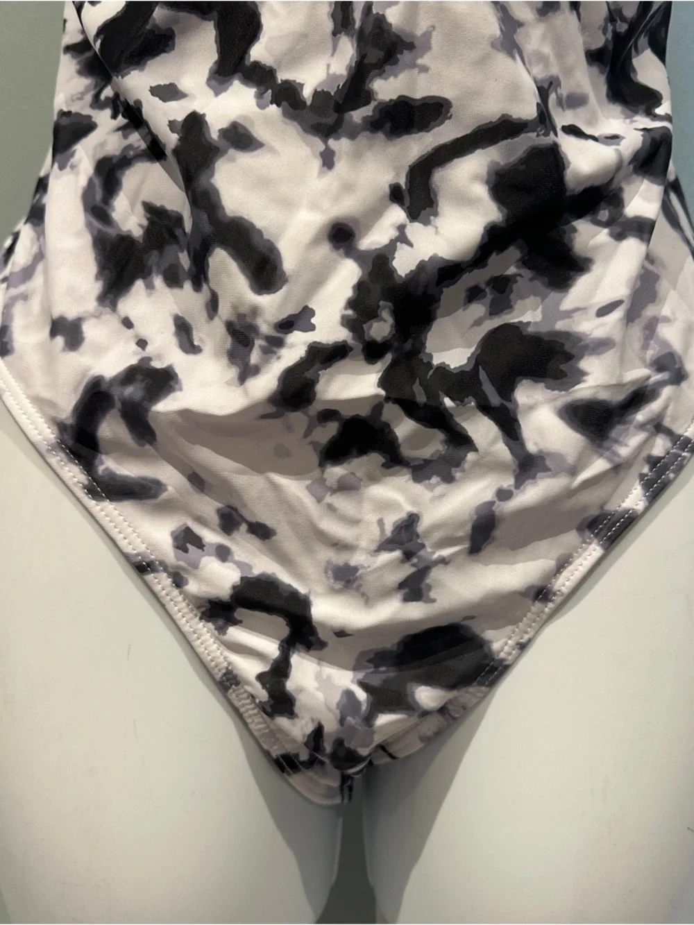 Black & White Marble Print One-Piece Swimsuit Medium NWOT